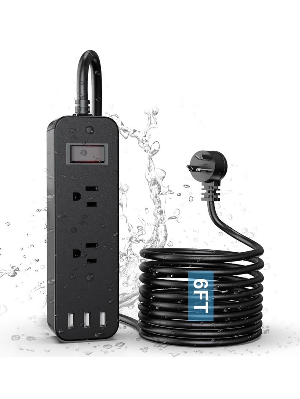 Outdoor Waterproof Power Strip with 2 Outlets 3 USB Ports, 6FT